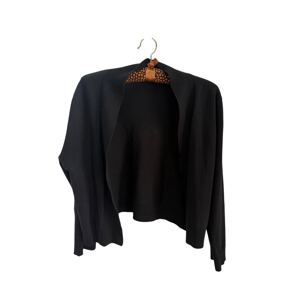 Calvin Klein Womens Black Silk Blend Open Front Short Cardigan Sweater Cropped